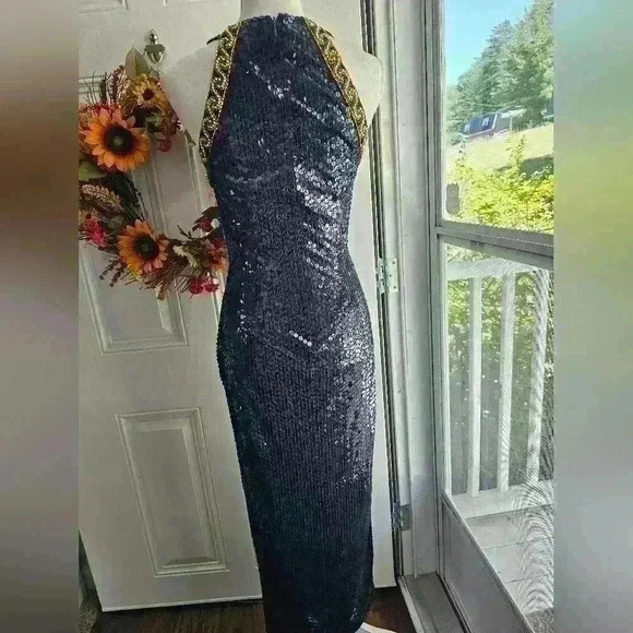 Vintage Niteline black beaded sequin cocktail dress size 2 - Picture 3 of 5